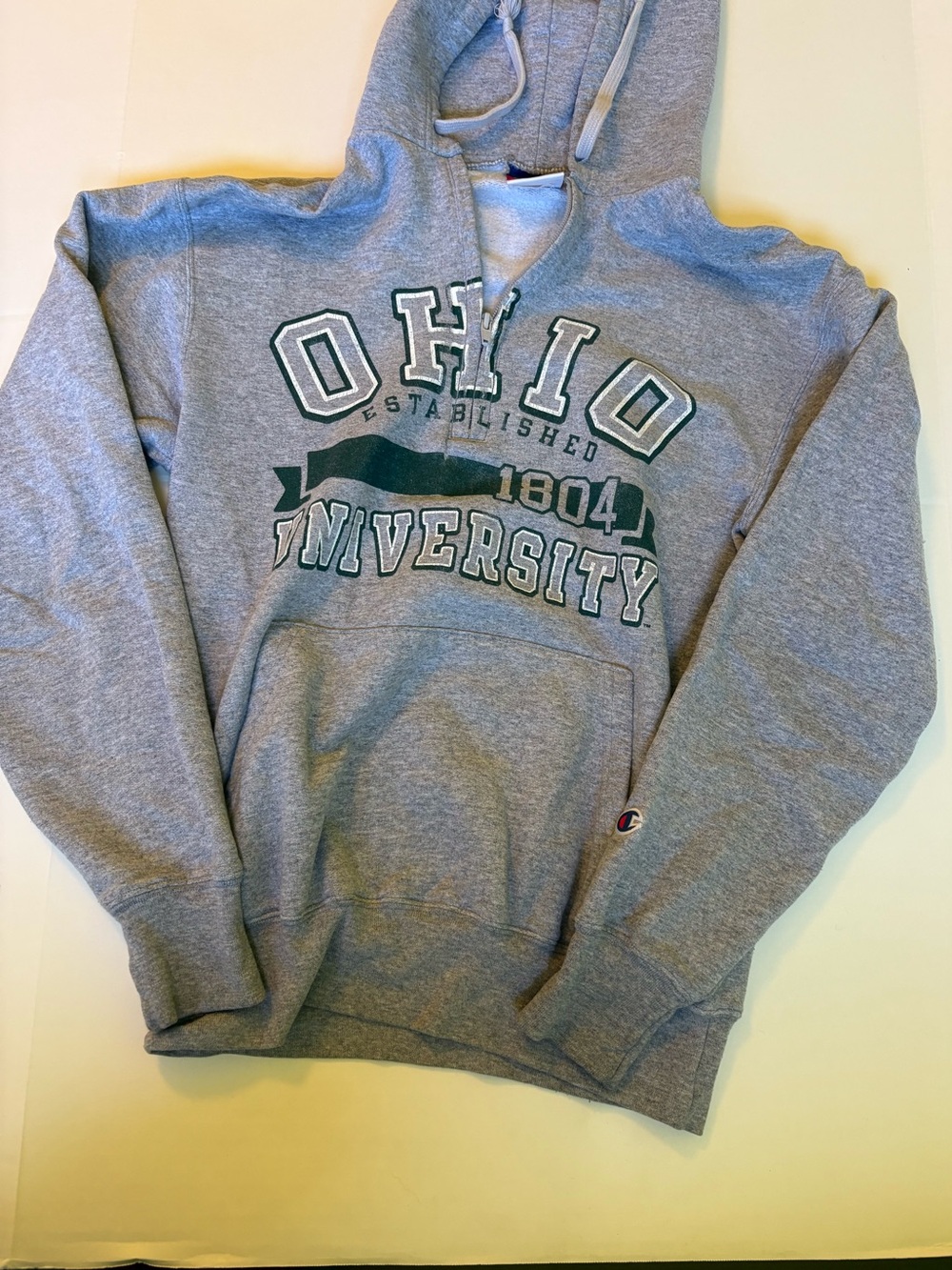 Champion Gray Ohio University Hoodie with Green Print